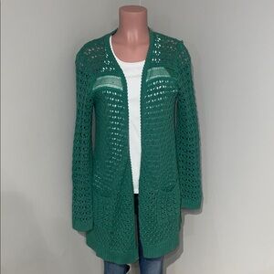 Far Away From Close Green Open Knit Women's Cardigan. Medium